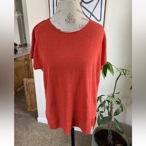 ▶️ EILEEN FISHER 100% Linen Sweater Top women’s XS Short Sleeve Red fall winter